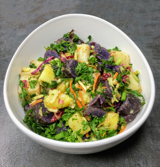 Tricolor Potato Salad with Kale Slaw & Vinaigrette (Super easy version!)